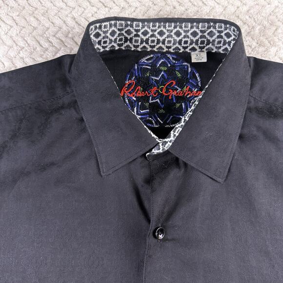 Robert Graham Knowledge Wisdom Truth Men Black Textured Button Up Shirt Sz XL - Picture 4 of 16